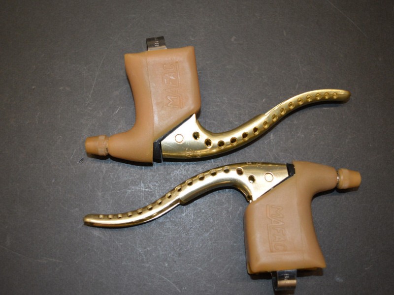  Pair Gold MAFAC Course brake levers vintage road bikes France nos Extremely rare