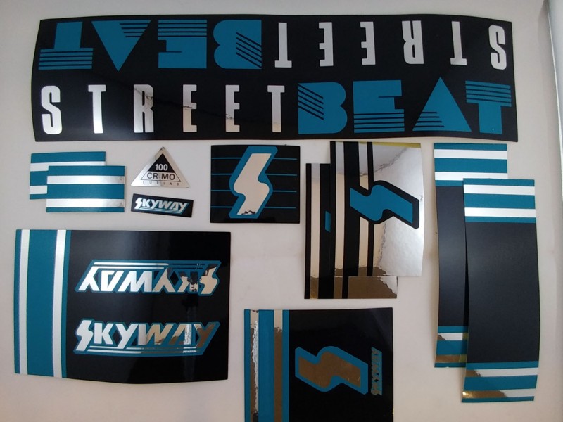 Skyway Street Beat decals sticker Set old school bmx blue/green black silver NOS